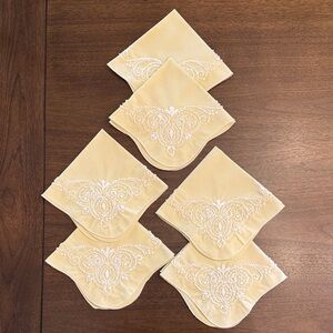 Set of 6 Pale Yellow Embroidered Linen Napkins